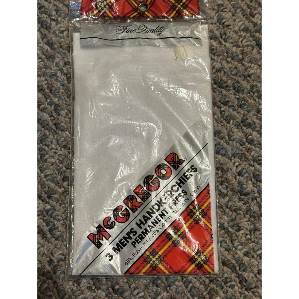 VTG McGregor Men's Handkerchiefs 3 Pack White Permanent Press 16x16 NOS Sealed